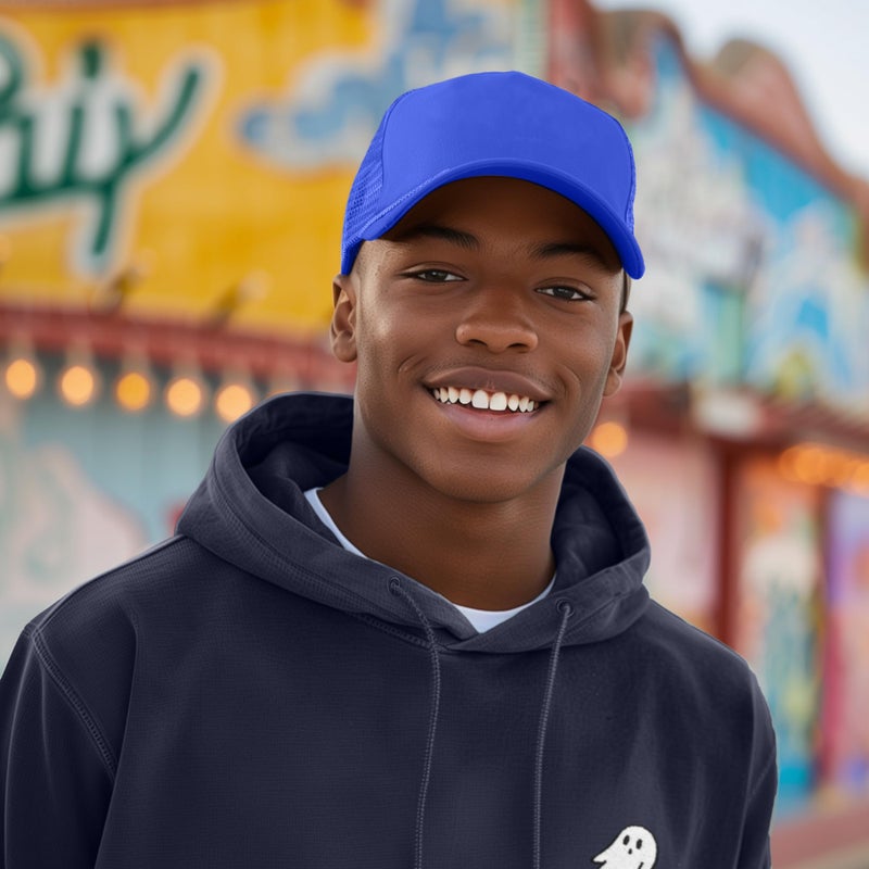 DALIX Plain Trucker Hat Mesh Cap in Royal Blue - Image 3